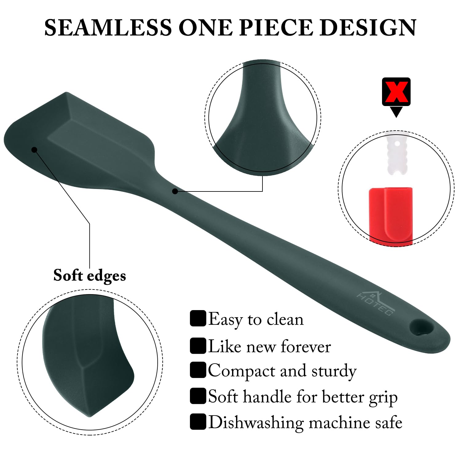 HOTEC Heat Resistant 600℉ Food Grade Silicone Rubber Spatula Set for Baking, Cooking, and Mixing Non Stick Dishwasher Safe BPA-Free Neutral Set of 5