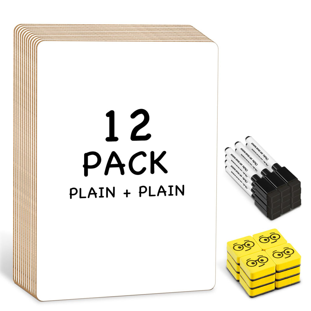 Ohuhu 12-Pack Mini White Boards, 9 x 12 Inch Double-Sided Plain Whiteboards Set – Includes 12 Individual Small Dry Erase Boards,12 Markers & 12 Erasers, Ideal for Classrooms, Homeschools & Group Games