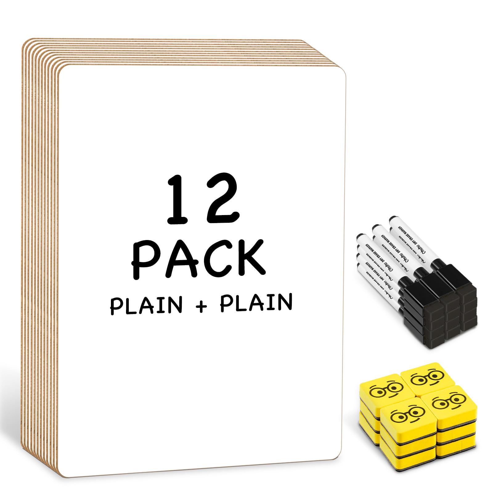 Ohuhu 12-Pack Mini White Boards, 9 x 12 Inch Double-Sided Plain Whiteboards Set – Includes 12 Individual Small Dry Erase Boards,12 Markers & 12 Erasers, Ideal for Classrooms, Homeschools & Group Games