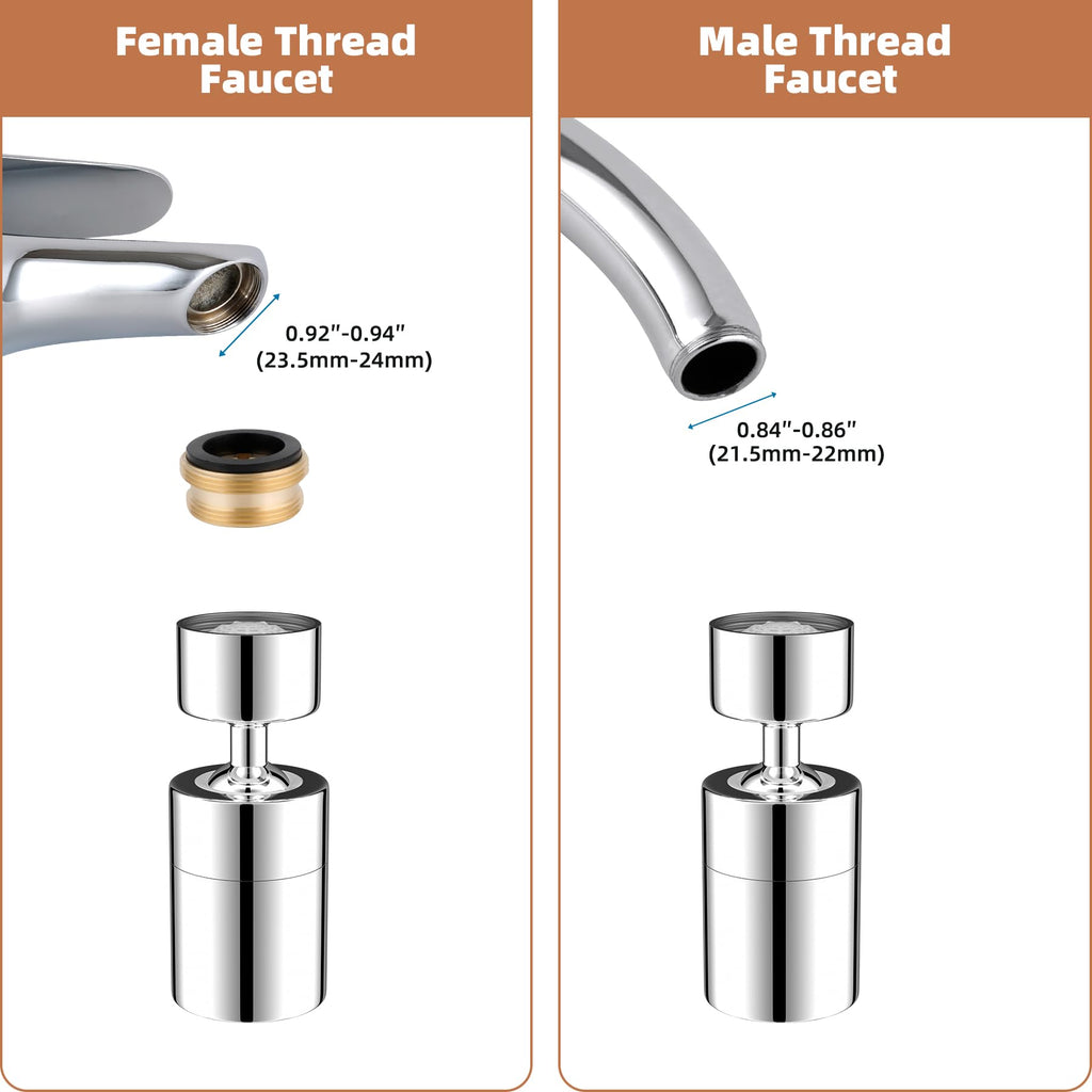 Hibbent NSF/ANSI/CAN 61 Certified Faucet Aerator, CUPC Certification 360 Degree Kitchen Sink Faucet Aerator, Dual-Function Swivel Big Angle Kitchen Faucet Attachment, Faucet Replacement Part, Chrome