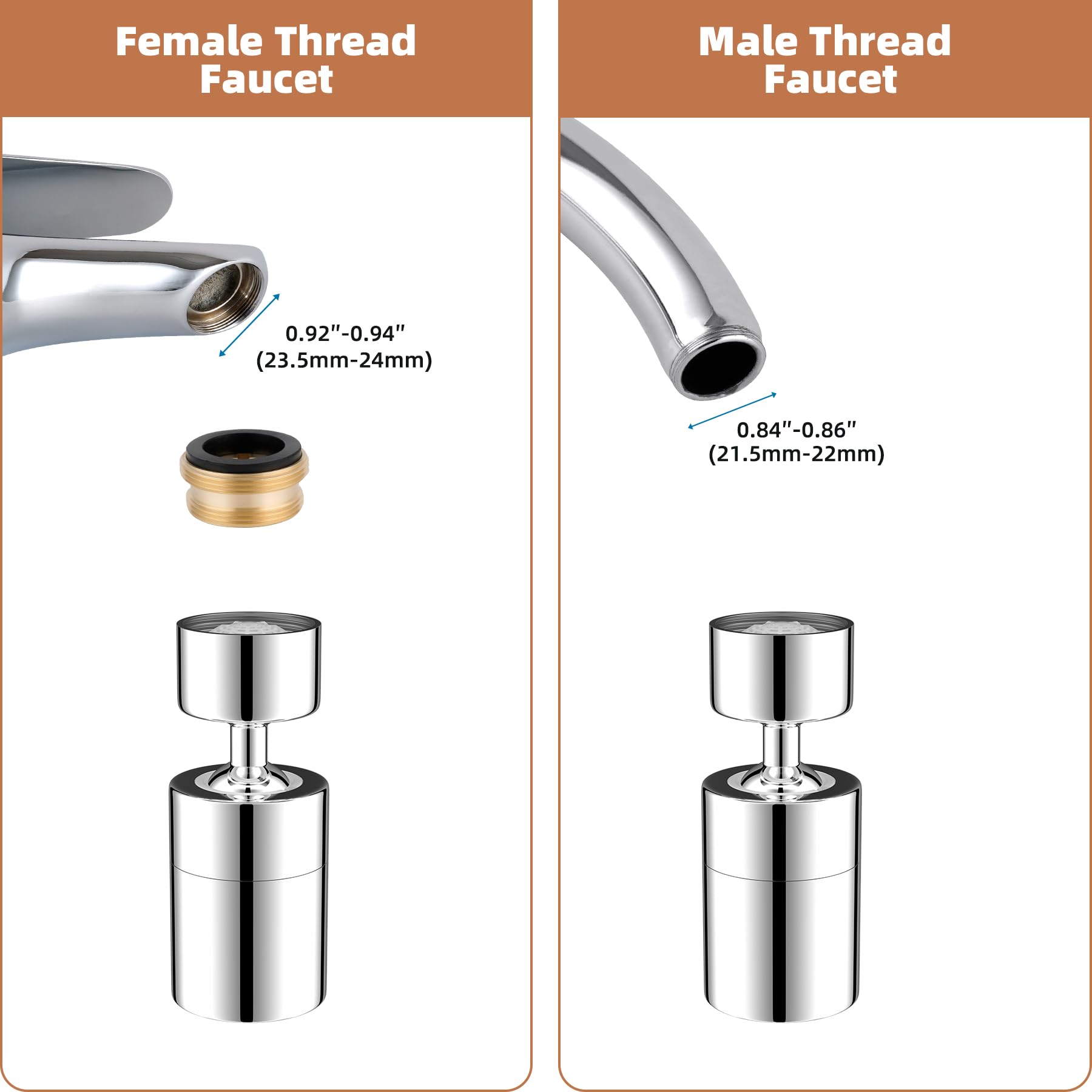 Hibbent NSF/ANSI/CAN 61 Certified Faucet Aerator, CUPC Certification 360 Degree Kitchen Sink Faucet Aerator, Dual-Function Swivel Big Angle Kitchen Faucet Attachment, Faucet Replacement Part, Chrome