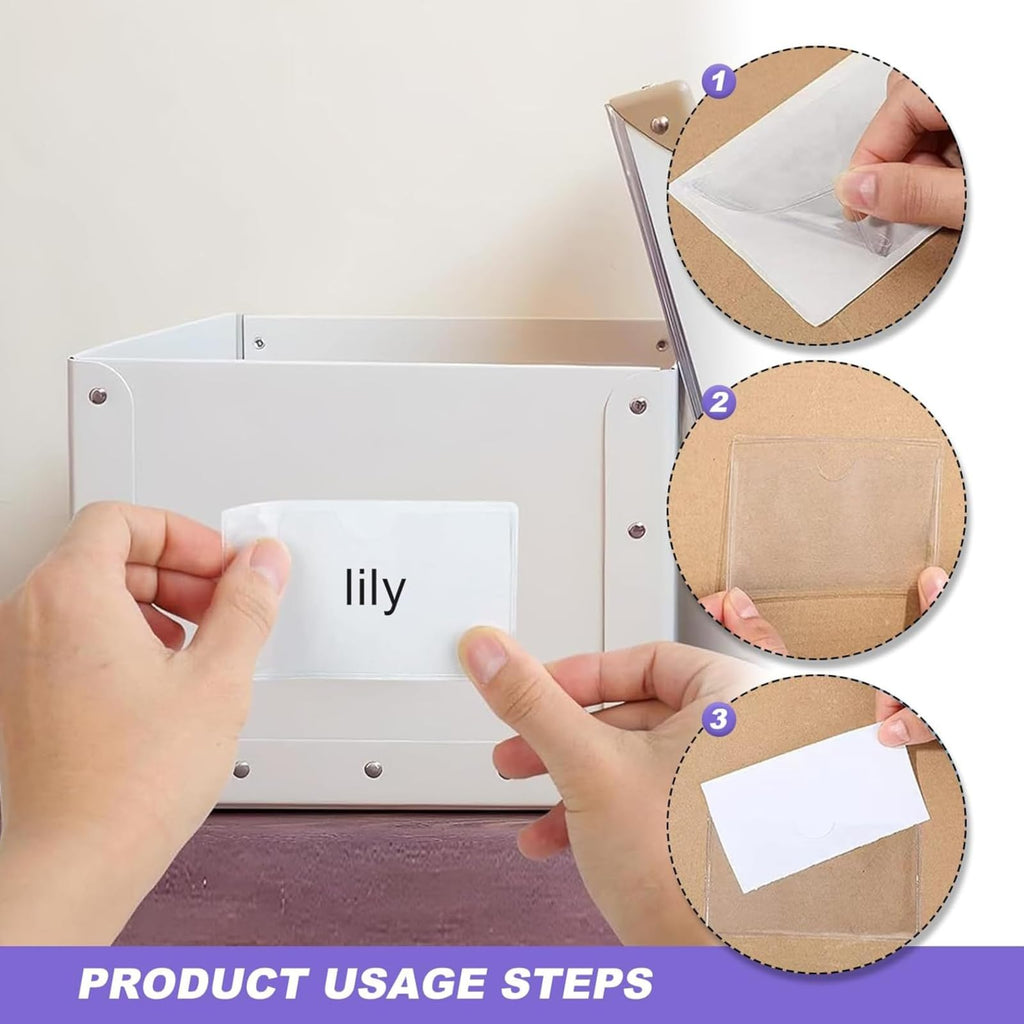 100Pcs Heavy Duty Clear Adhesive Index Card Pockets Holder, 2.36"x3.93"(6x10cm) Top Loading Self Adhesive Label Holders for Storage Bins, Office Home School Organization