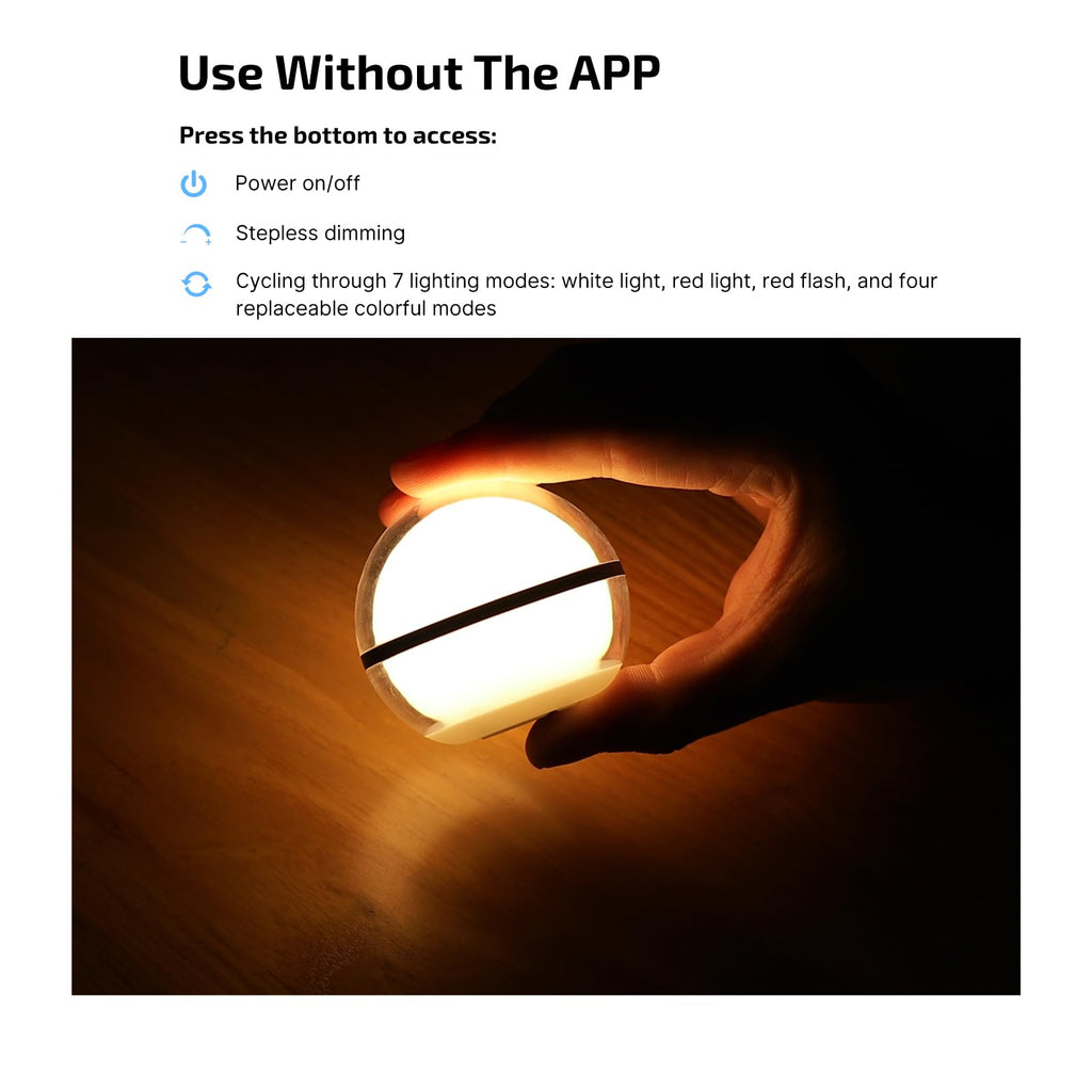 OLIGHT Sphere Portable LED Light, Rechargeable 360-degree Light-Emitting Ambient Lighting with APP Control, 75 Lumens RGB Color Dimmable Camping Light with Magnetic Base for EDC, Outdoor
