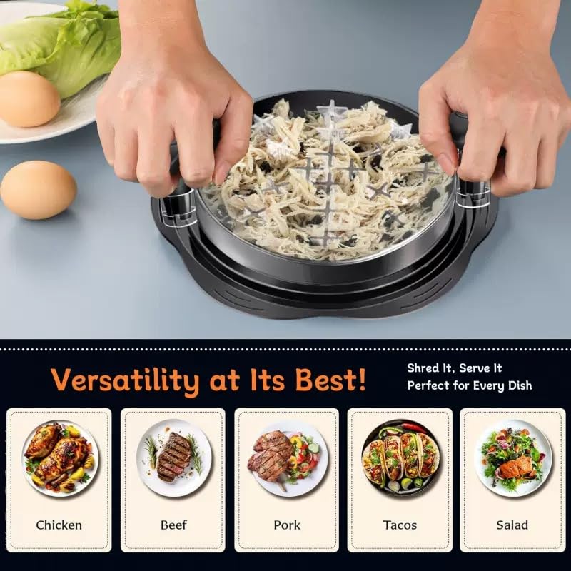 Chicken Shredder,Chicken Breast Shredder Tool Twist with Brush&Fork,Meat Grinder Anti-Slip Strip Ergonomic Handle, Dishwasher Washable,BPA Free(Black,10.8")