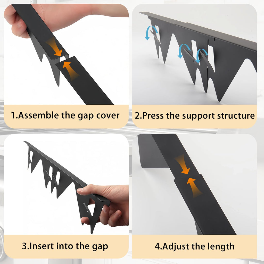 IFORYONLIFE 2pcs Kitchen Stove Counter Gap Covers Stainless Steel Adjustable 13.8-27.5 Inch Stove Side Gap Covers for for Gaps Within 0.8 Inch Width (Black)