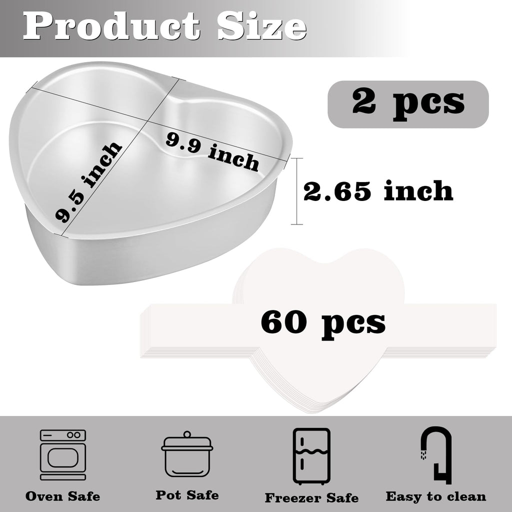 HUAKENER 10 Inch Heart Cake Pan, Set of 2 Heart Shaped Cake Pans with 60 Pieces Parchment Paper, Non-stick Cake Baking Pans for Kitchen Birthday Wedding