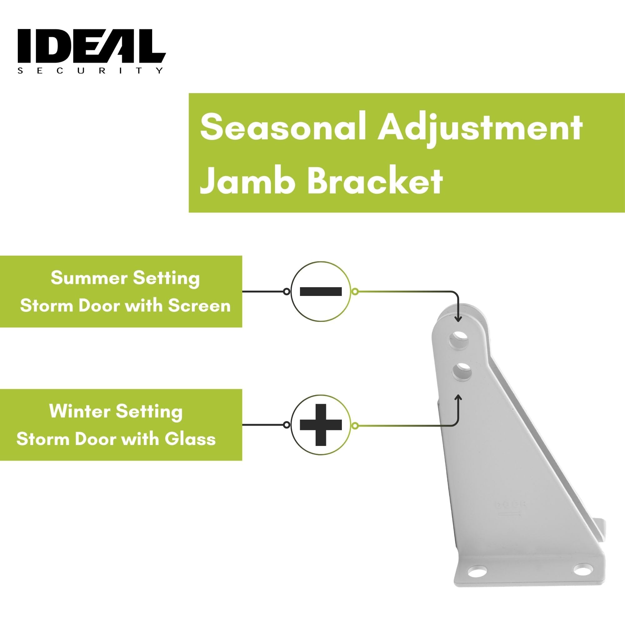 Ideal Security Model 8160 Heavy-Duty Pneumatic Storm Door Closer with Torsion Bar and Wind Chain, 10.5" L x 1.5" W, Adjustable Speed, Secure Closing, White
