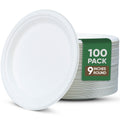 TaidMiao 9 Inch Paper Plates 100 Pack - 100% Compostable Dinnerware | Leak & Grease Resistant Disposable Plates for Parties, Microwavable, Bulk Eco-Friendly - White