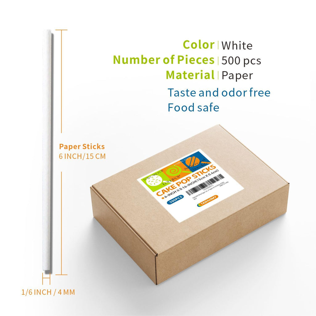 500 Count 6 INCH White Paper Lollipop Sticks,Cake Pop Sticks,Sucker Sticks for Cookies,Rainbow Candy,Chocolate,Cake Topper(Dia 4mm)