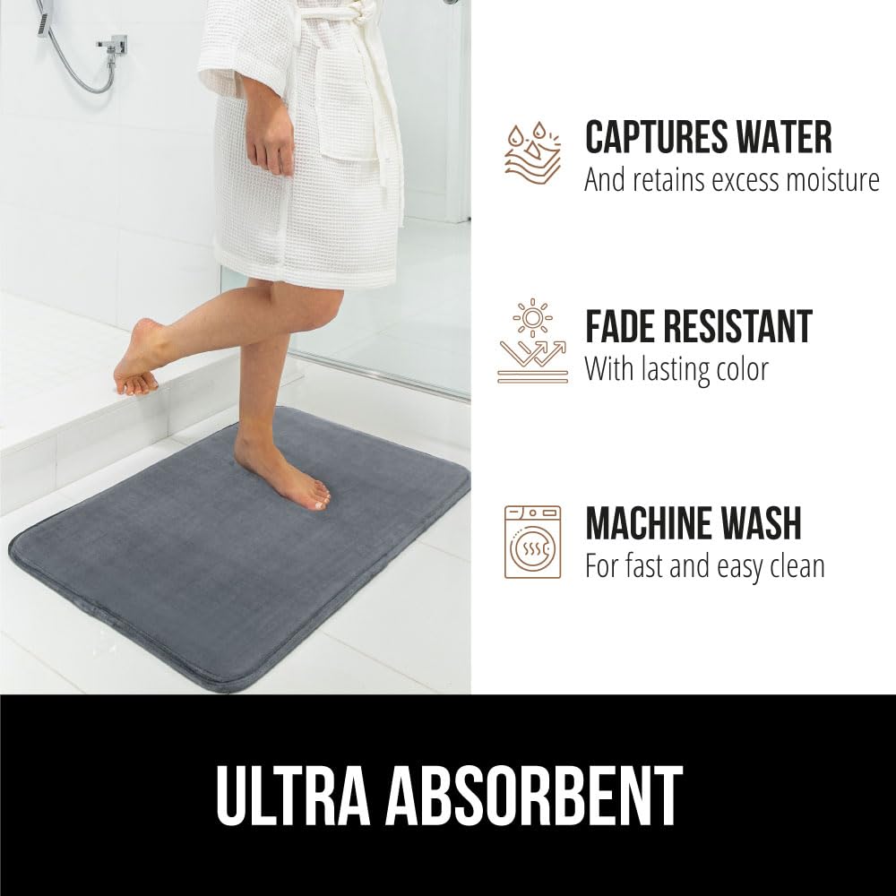 GORILLA GRIP Thick Memory Foam Bathroom Mat, 76x51 cm, Soft Absorbent Bathtub Mats, Durable Underside, Machine Washable Quick Dry Bathmat Rug, Shower and Tub Floor Rugs, Bath Accessories, Graphite
