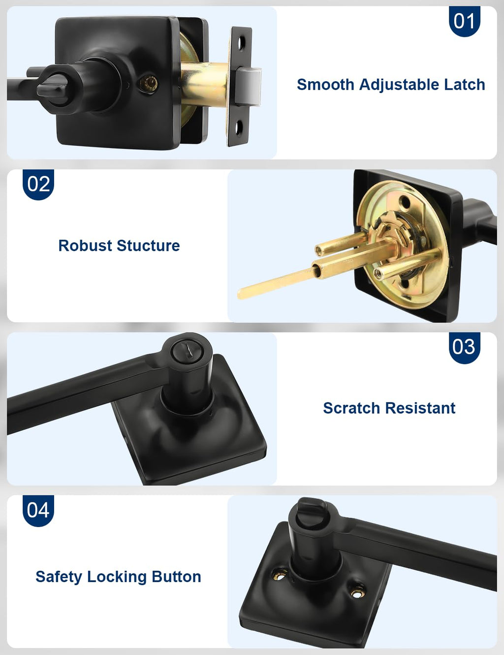 Mengico Matte Black Door Handles Interior 1 Pack, Square Privacy Door Levers, Keyless Door Handle with Lock, Modern Black Door Knobs for Bedroom and Bedroom, Reversible for Right/Left Side