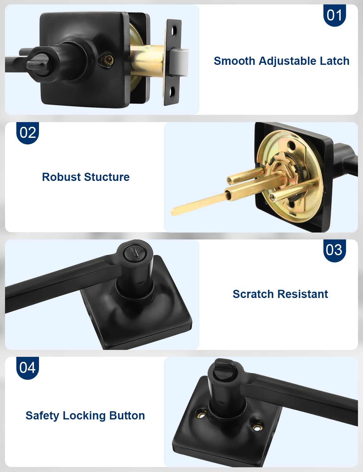 Mengico Matte Black Door Handles Interior 1 Pack, Square Privacy Door Levers, Keyless Door Handle with Lock, Modern Black Door Knobs for Bedroom and Bedroom, Reversible for Right/Left Side