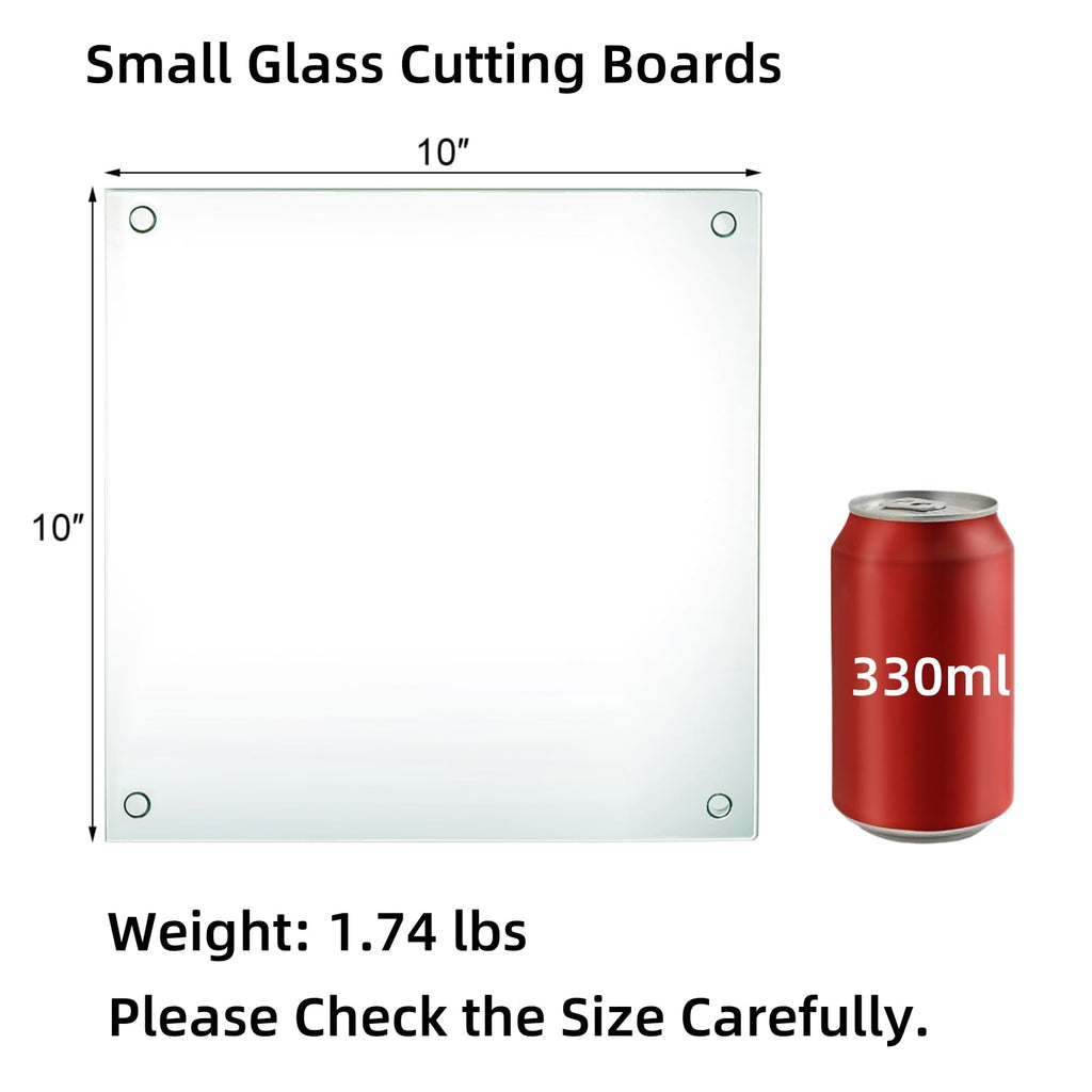 Hacaroa Set of 4 Tempered Glass Cutting Board, 10"x10" Small Square Chopping Board with Rubber Feet, Non-Slip Placemat Tray for Kitchen Countertop, Shatter-Resistant, Clear