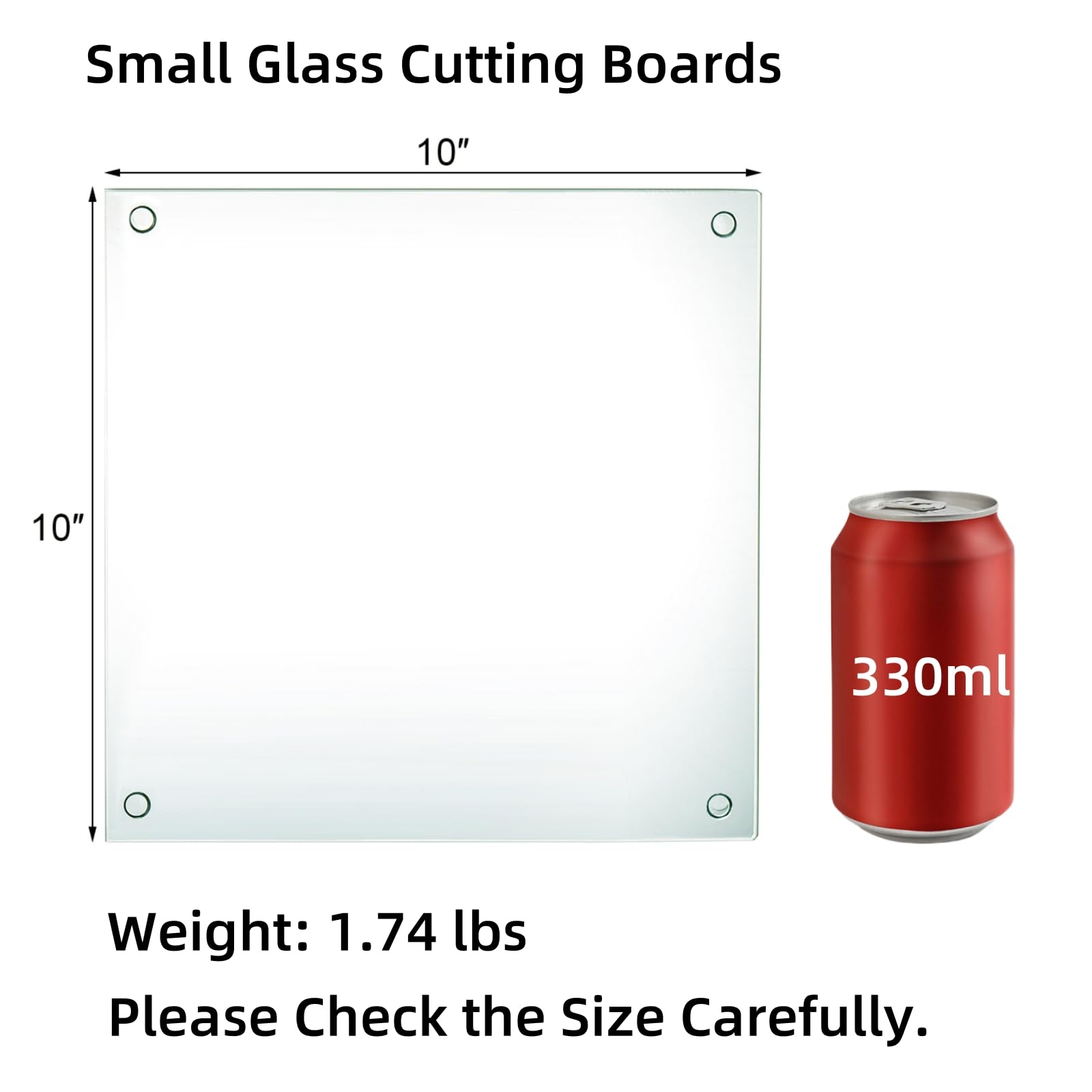Hacaroa Set of 4 Tempered Glass Cutting Board, 10"x10" Small Square Chopping Board with Rubber Feet, Non-Slip Placemat Tray for Kitchen Countertop, Shatter-Resistant, Clear