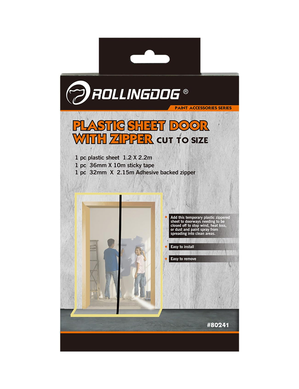 ROLLINGDOG Zip Door Dust Barrier - Plastic Door Cover for Wall and Room Temporary Painting Protection