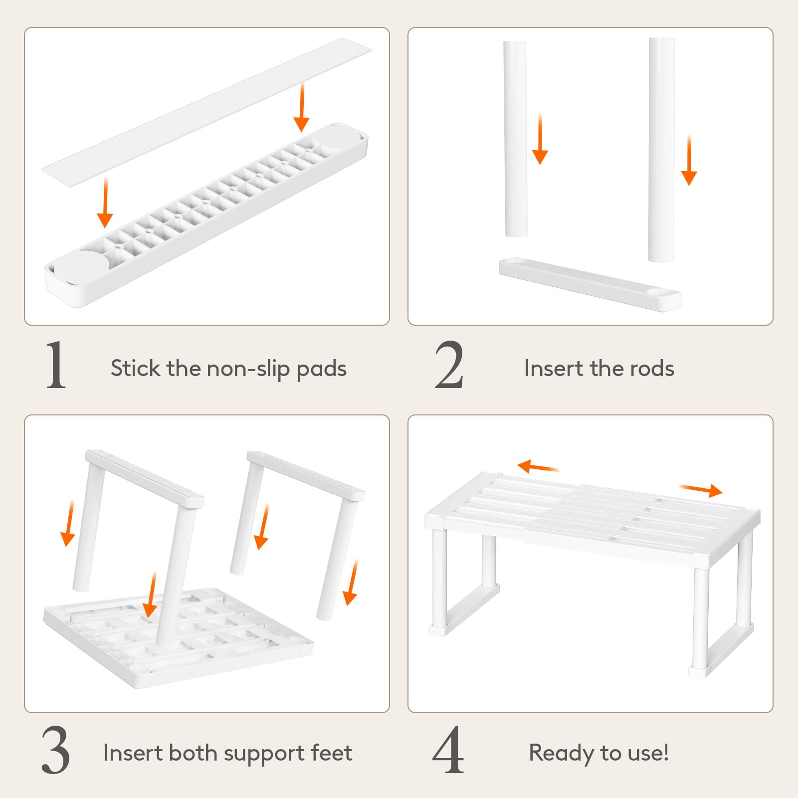 Lifewit Cabinet Shelf Organizer, Expandable From 11.8 to 15.7 inches, Countertop Kitchen Shelves, Plastic Shelf Riser for Pantry Kitchen Storage and Spice Rack, Set of 2, White