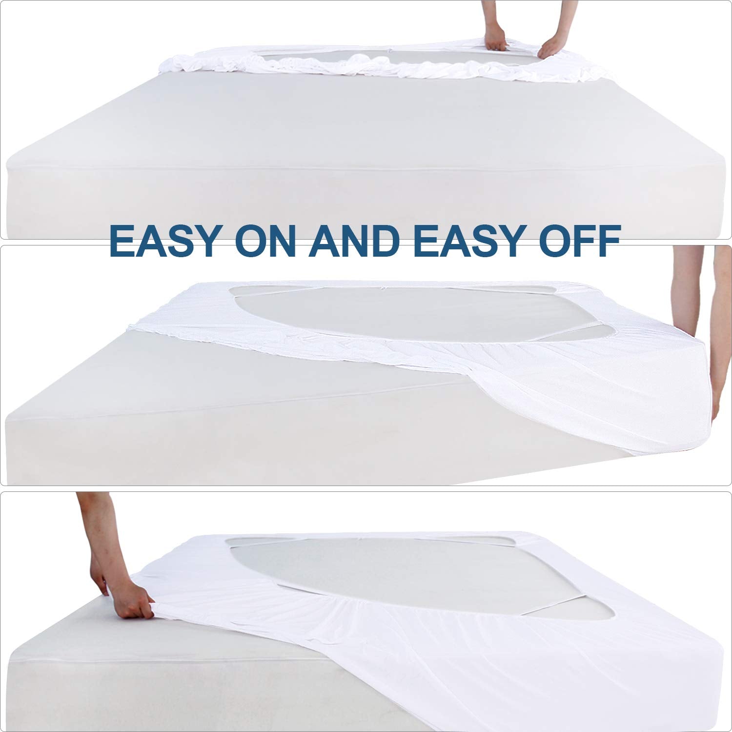 Box Spring Cover Queen Size,Elastic Fabric Wrap Around 4 Sides Bed Skirt,Sleek Alternative for Bed Skirts for Hotel/Home - Queen,White