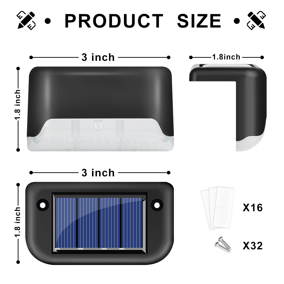 Solar Lights Outdoor Waterproof, 16 Pack Outdoor Solar Lights, Solar Deck Lights for Deck, Step, Stair, Yard, Fence, Patio and Pathway (Warm White)