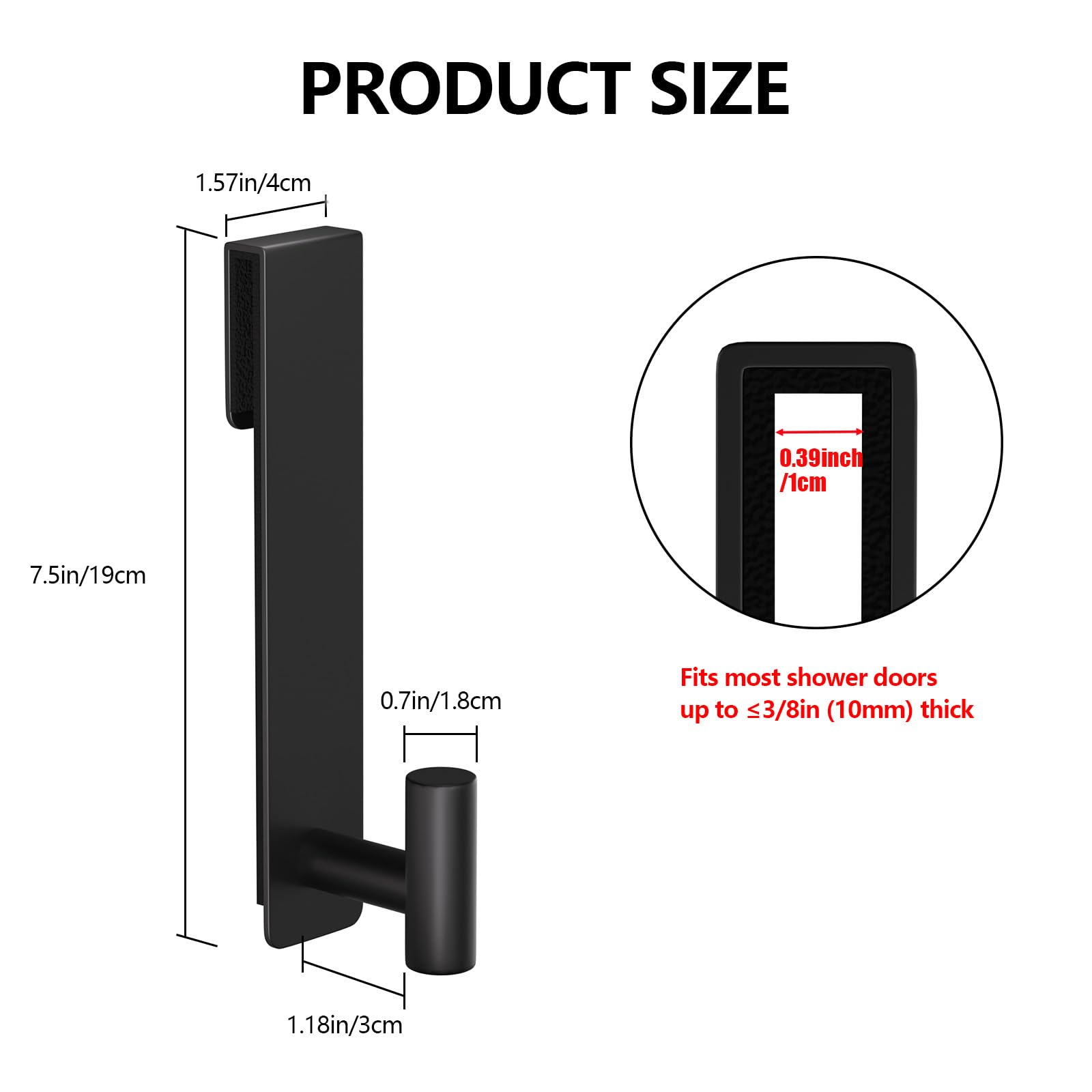 PMMASTO Shower Door Hooks, (7.5 Inch) Extended Over Door Hooks for Bathroom Frameless Glass, Stainless Steel Bath Towel Hooks, Heavy Duty Towel Hanger Rack (Black 2 Pack)