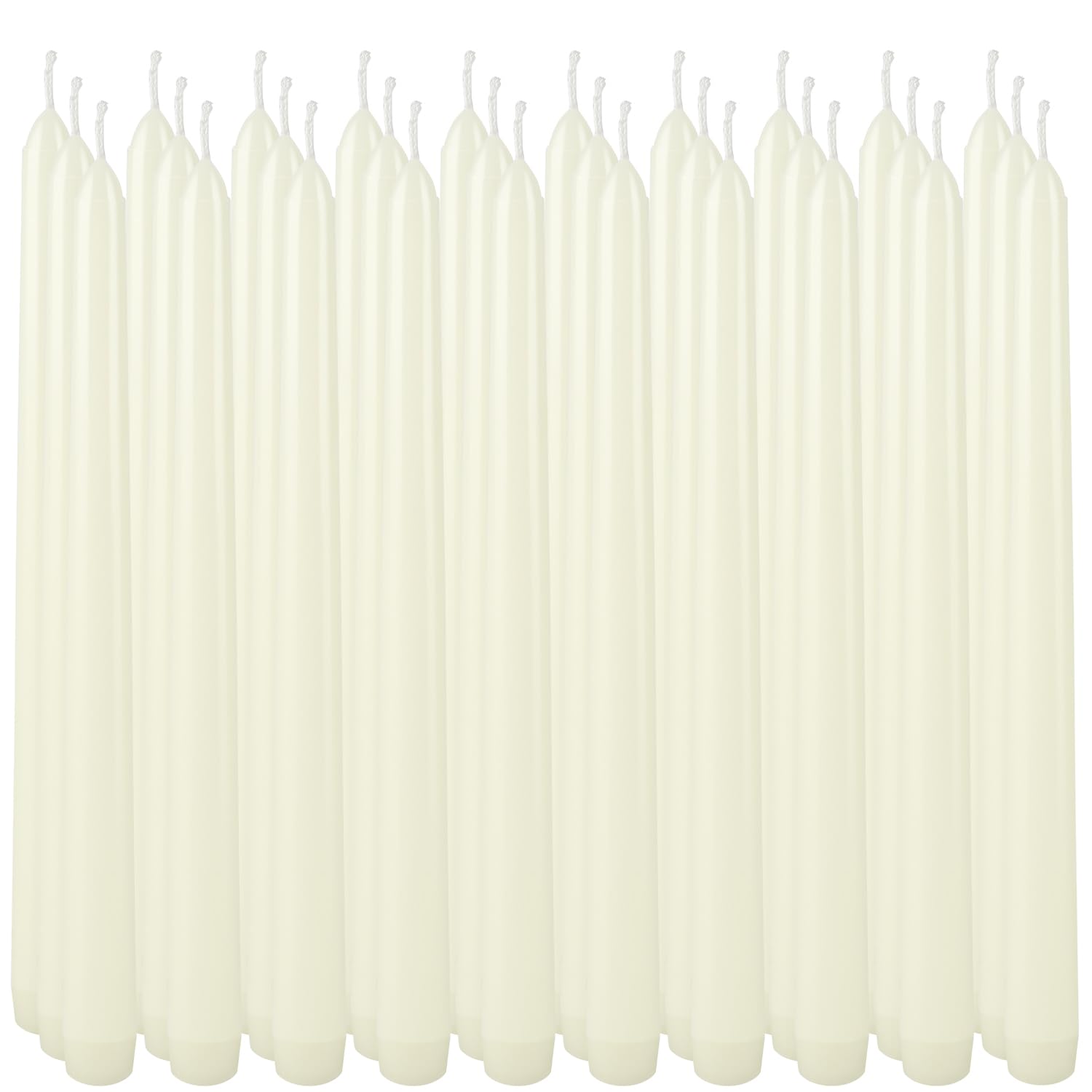 TLNFHRPI 30 Pack of 10-Inch Ivory White Taper Candles - Unscented and Smokeless Long Burning