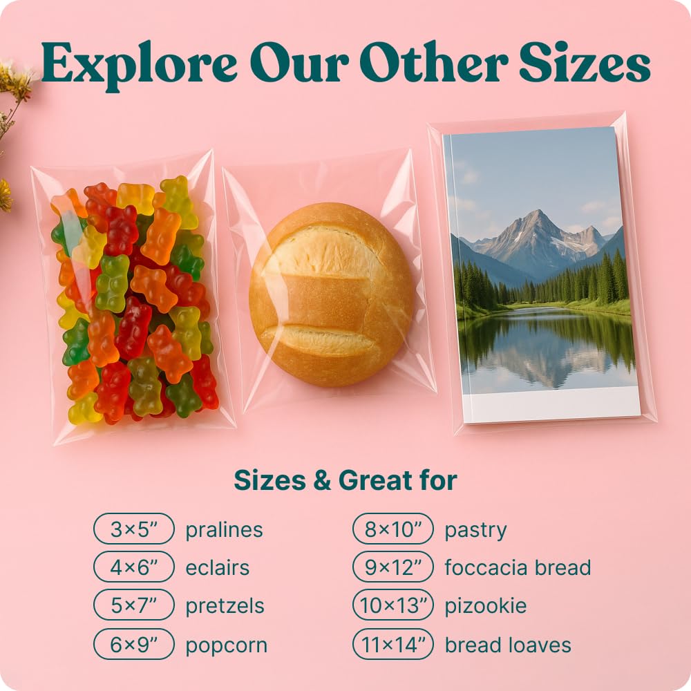 4" X 6" Self Sealing Cellophane Bags (1000 Pack) - Clear Cookie Bags With Seal for Baked Goods Packaging, Cookie Wrappers, Bakery Packaging, Bake Sale, Candy, Treats, Goodies, Gifts, Party Favors