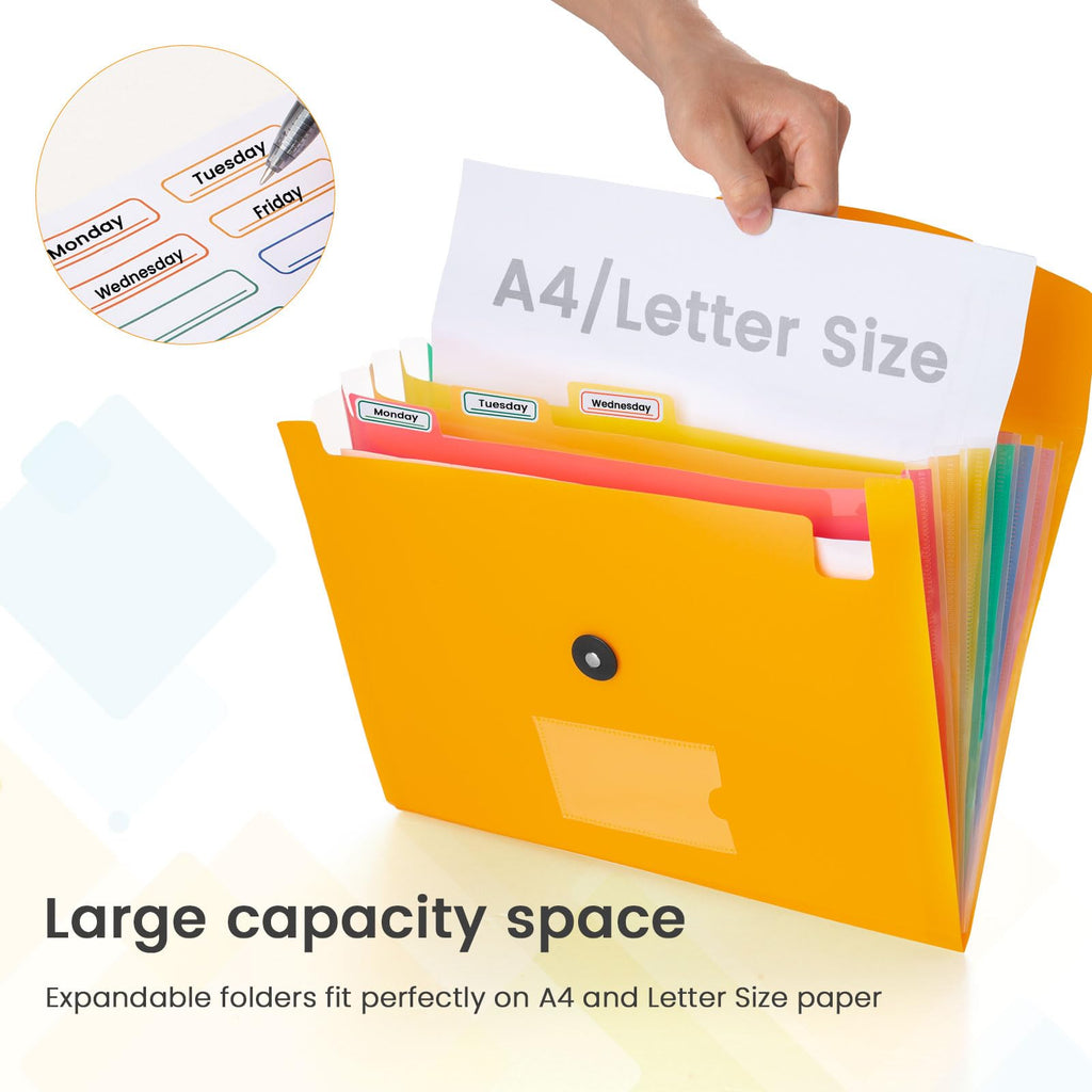 5 Pack 7-Pockets Expanding File Folder Accordion File Organizer, A4 Letter Size Paper Document Receipt Holder for School Office Supplies