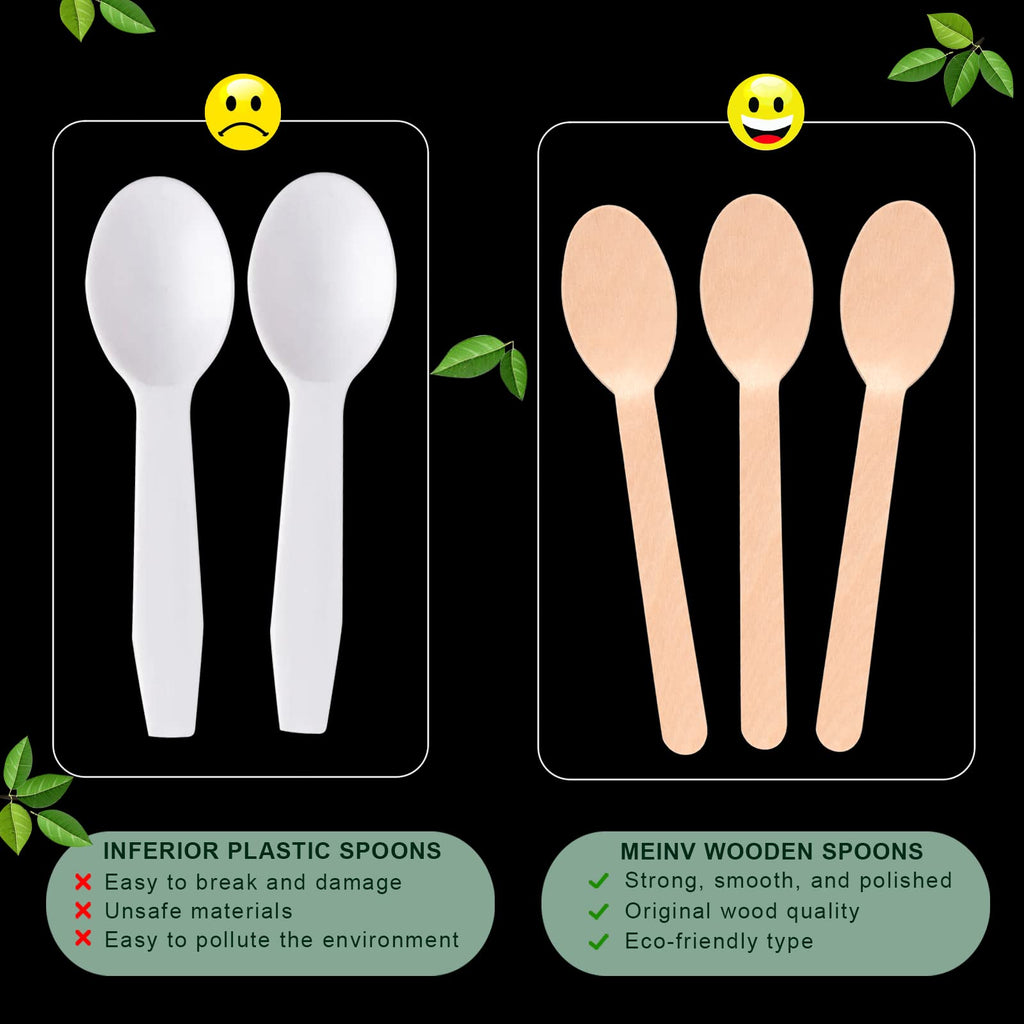 Disposable Wooden Spoons for Eating - 300Pcs Natural Wooden Spoons Disposable, Biodegradable and Compostable Wooden Cutlery for Dining, Ice Cream Dessert Spoons
