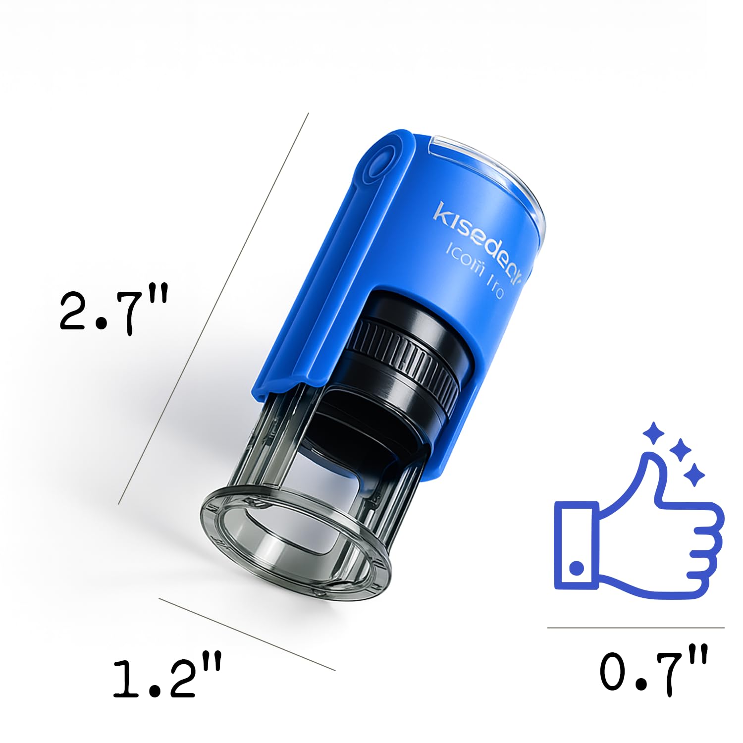 Self-Inking Thumbs Up & Smiley Face Stamp (18mm) - Blue Pre-Inked Rubber Stamp for Teacher Grading, Customer Service Gratitude, Office Appreciation & "Service with a Smile" - Refillable (Blue Ink)