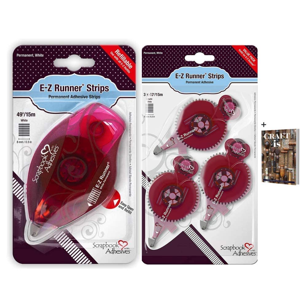 Scrapbook Adhesives by 3L - EZ Runner Scrapbook Adhesive Applicator - 49ft Double Sided Adhesive Tape Dispenser & 3 Pack Refill - Zero Waste Permanent Double Sided Tape Adhesive Strip Roller & E-Book