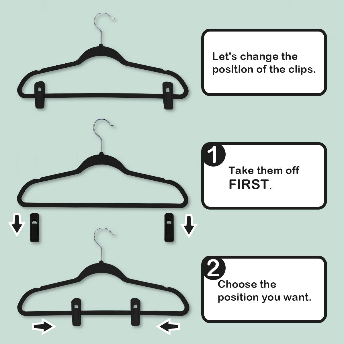 Trgowaul Velvet Hangers Clips, 20 Pack Black Pants Hangers Velvet Clips, Strong Finger Clips Perfect for Thin Velvet Hangers
