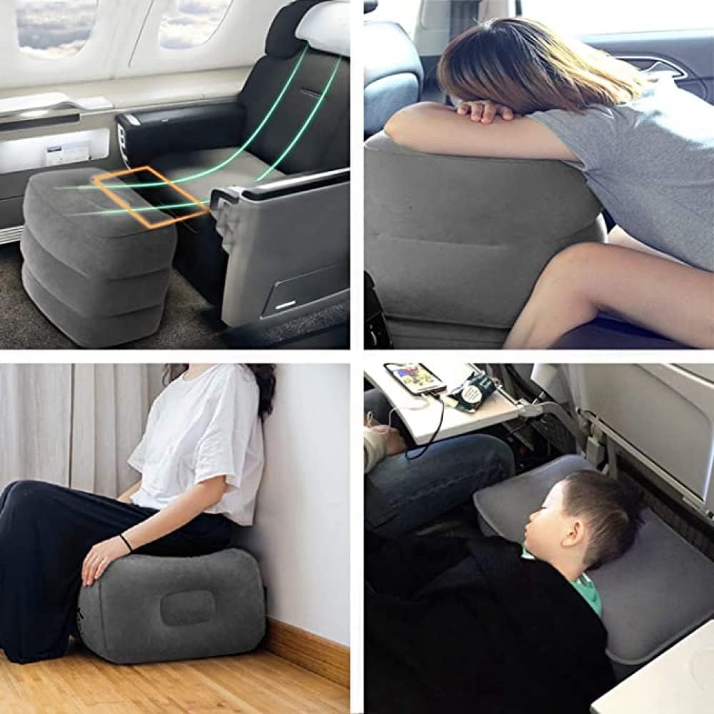 PEACESUN Inflatable Travel Foot Rest Pillow, Kids Airplane Bed, Office Footrests , Adjustable 3 Layers Height Leg Rest Pillow, Adults Travel Essentials Great for Airplane, Office, Home, Trains, Cars (With Pump)