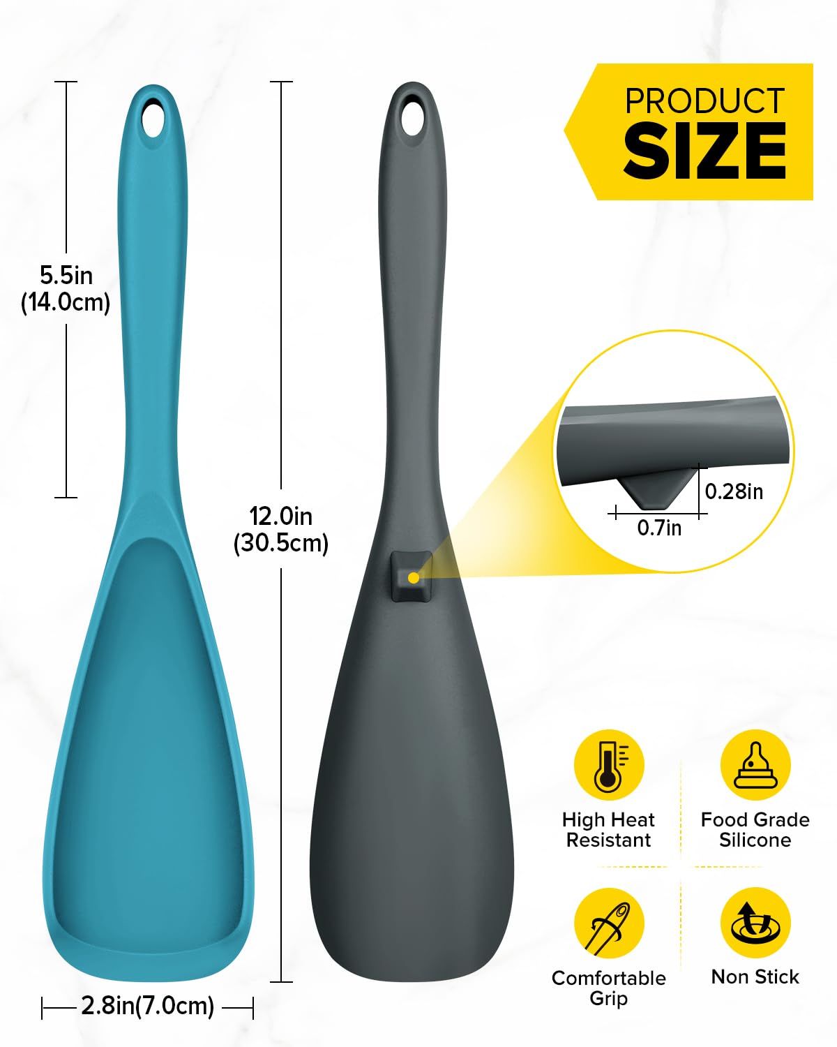 Pack of 2 Cooking Spoons for Non Stick Cookware, Multifunction Spatula Spoon BPA-Free, One-Piece Design, Suitable for Scooping, Scraping, Serving and Mixing (Gray-Blue)