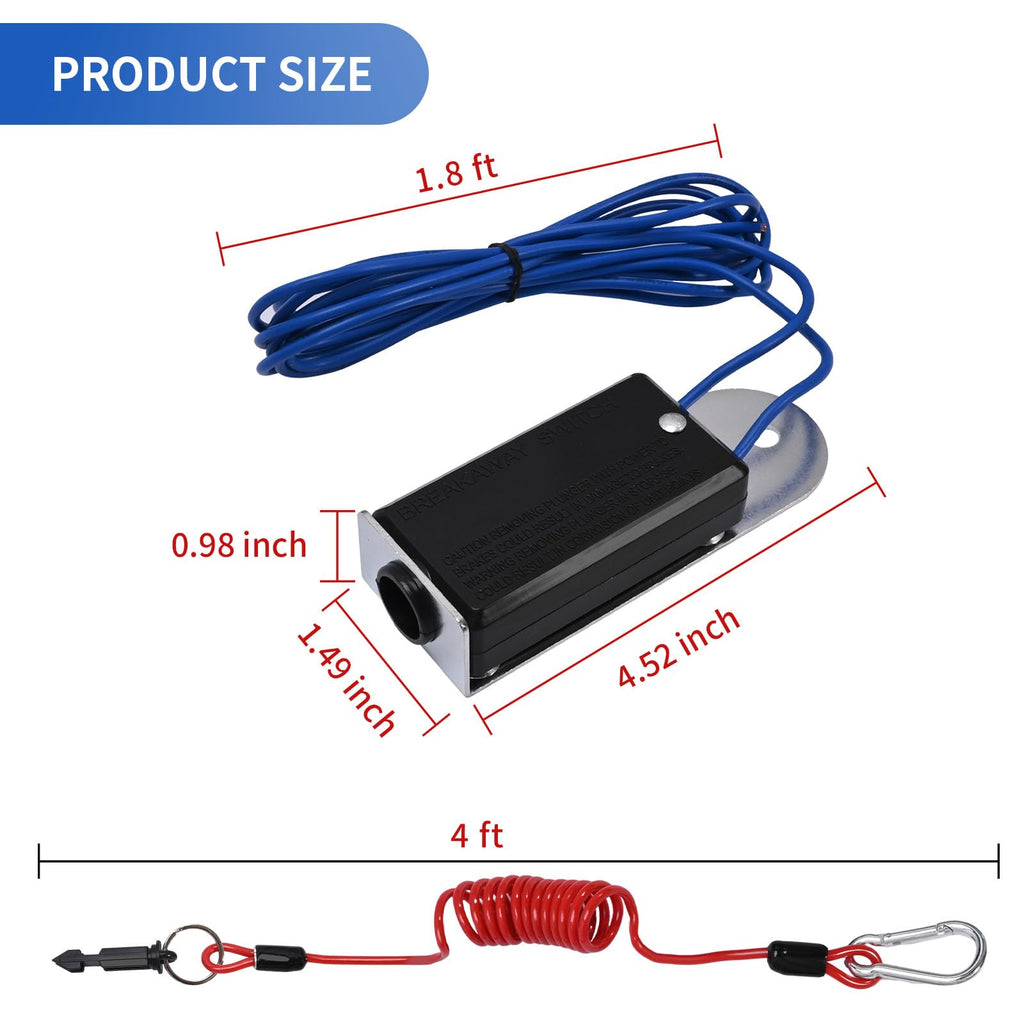 EATAKWARD Trailer Breakaway Switch, 4ft Breakaway Coiled Cable Kit with Electric Trailer Brake Switch Control Fit for RV Towing Trailers(4ft)