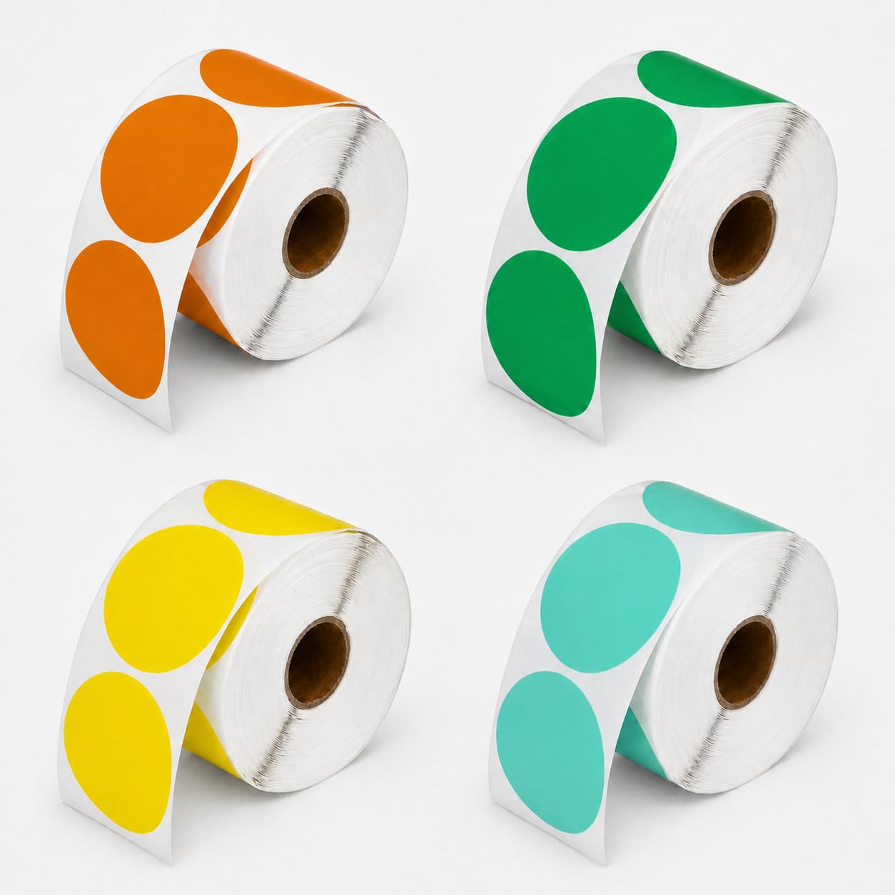 2" Round Direct Thermal Labels, 4-Color Pack (Green, Blue, Orange, Yellow) – 3000 Labels per Box, 4 Rolls | Waterproof, Removable, Self-Adhesive Circle Sticker Paper for Organization & Business