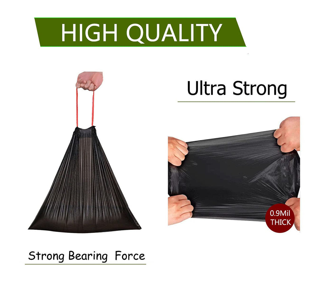 Feisco 8 Gallon Black Trash Bag,30L Drawstring Garbage Bag Trash Can Liner,0.9 Mil,90 Counts (8 Gallon(30L), Black)