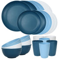 Quatish 24 Piece Plastic Plates and Bowls Sets for 6, Unbreakable Plastic Dinnerware Sets, Dish Set for Camping, Dishwasher Microwave Safe, Outdoor Kitchen and Apartment Dinning Essentials, Blue