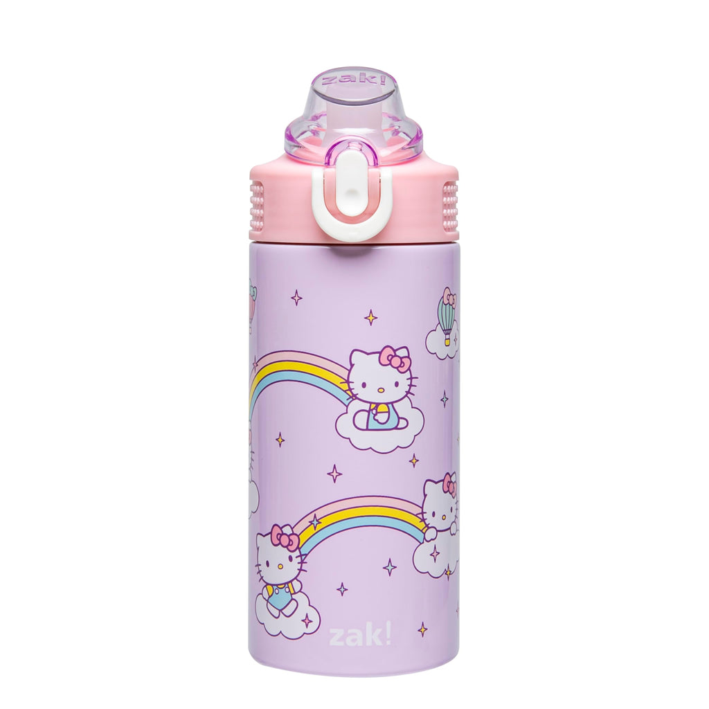 Zak Designs Sanrio Sage Kids Water Bottle for School or Travel, 14oz Stainless Steel Water Bottle with Straw, Handle, and Leak-Proof, Pop-Up Spout Cover (Hello Kitty)