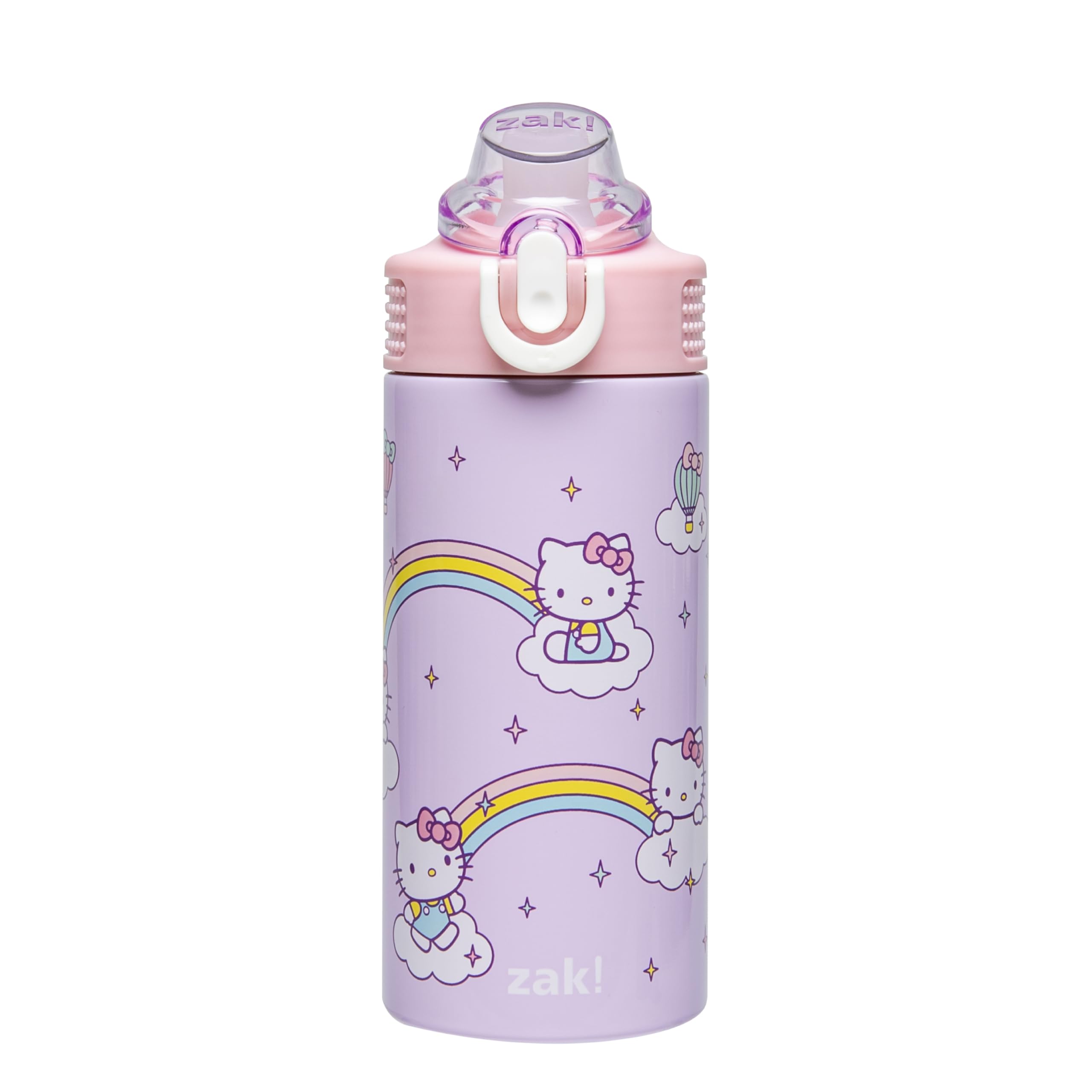 Zak Designs Sanrio Sage Kids Water Bottle for School or Travel, 14oz Stainless Steel Water Bottle with Straw, Handle, and Leak-Proof, Pop-Up Spout Cover (Hello Kitty)