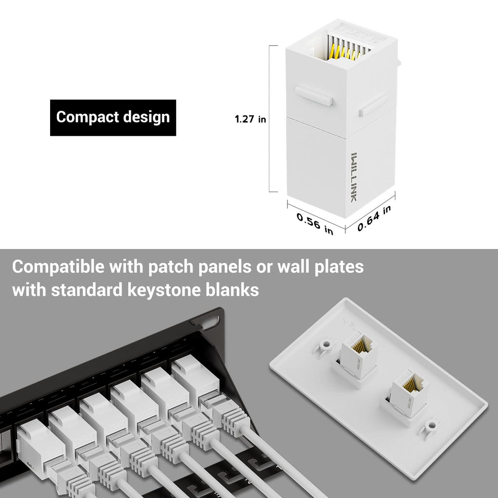 iwillink RJ45 Cat6 Keystone Coupler 25-Pack, Female to Female Cat6 Keystone Jack, UTP Keystone Coupler Insert,Keystone Jack, White
