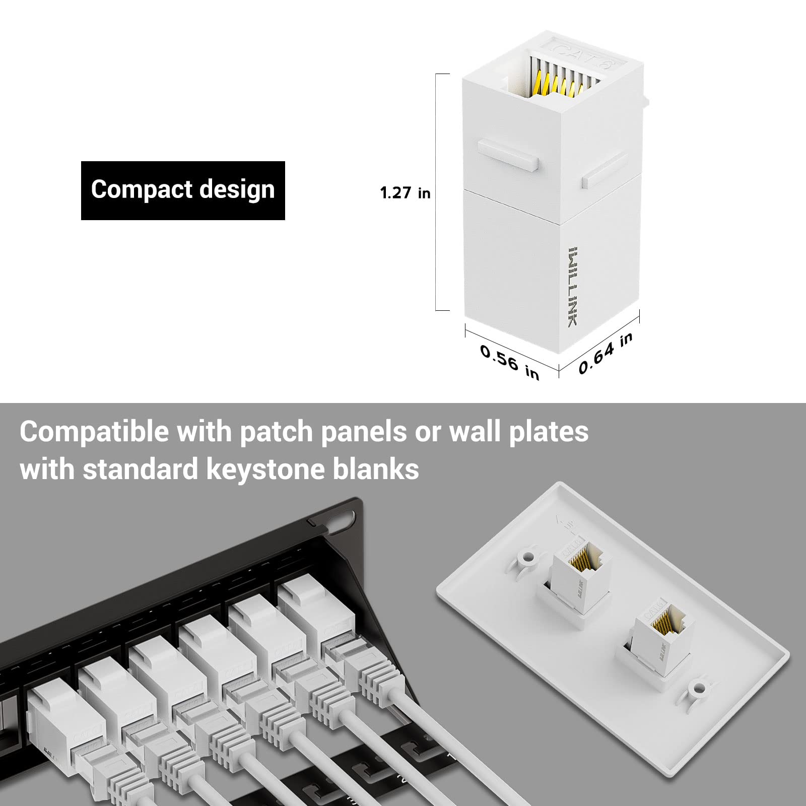 iwillink RJ45 Cat6 Keystone Coupler 25-Pack, Female to Female Cat6 Keystone Jack, UTP Keystone Coupler Insert,Keystone Jack, White
