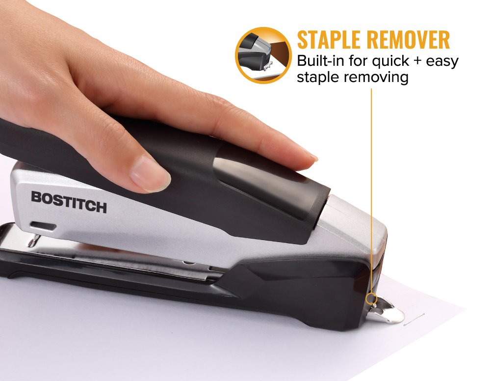 Bostitch Office Metal Executive 3 in 1 Stapler - One Finger, No Effort, Spring Powered - Black/Gray (INP28), 28 Sheets