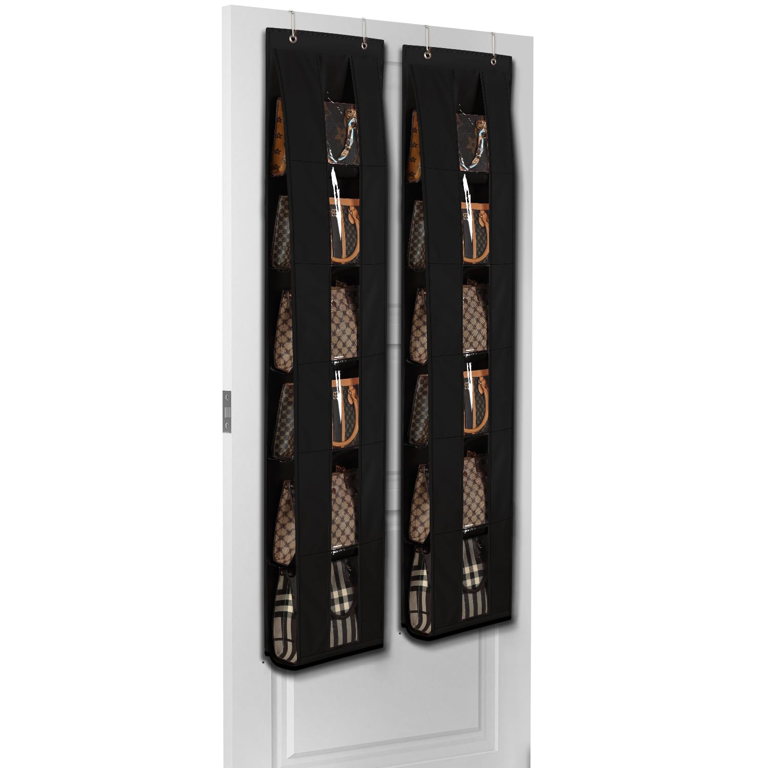 Lirex Over the Door Organizer, 2 Pack Handbag Storage with 6-Tier Space-Saving for Door or Closet, Handbag Hanger, Black