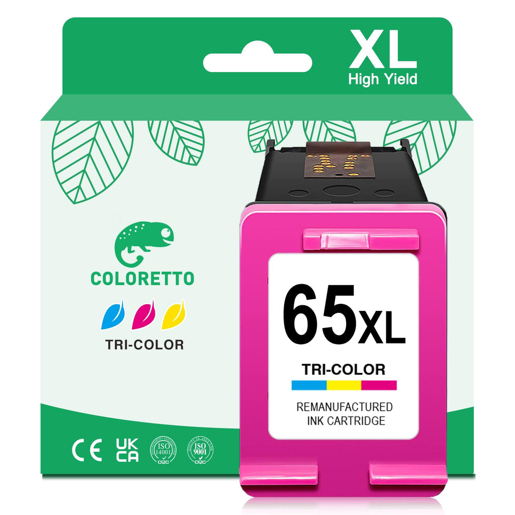 COLORETTO 65XL Ink Cartridge Compatible with HP DeskJet 3755 2655 3772 3752 3722 3720 3700 2652 2624 2630 2600 Envy 5055 5052 5010 5000 AMP125 Printer Remanufactured Ink 65 XL hp65 High-Yield 1-Pack
