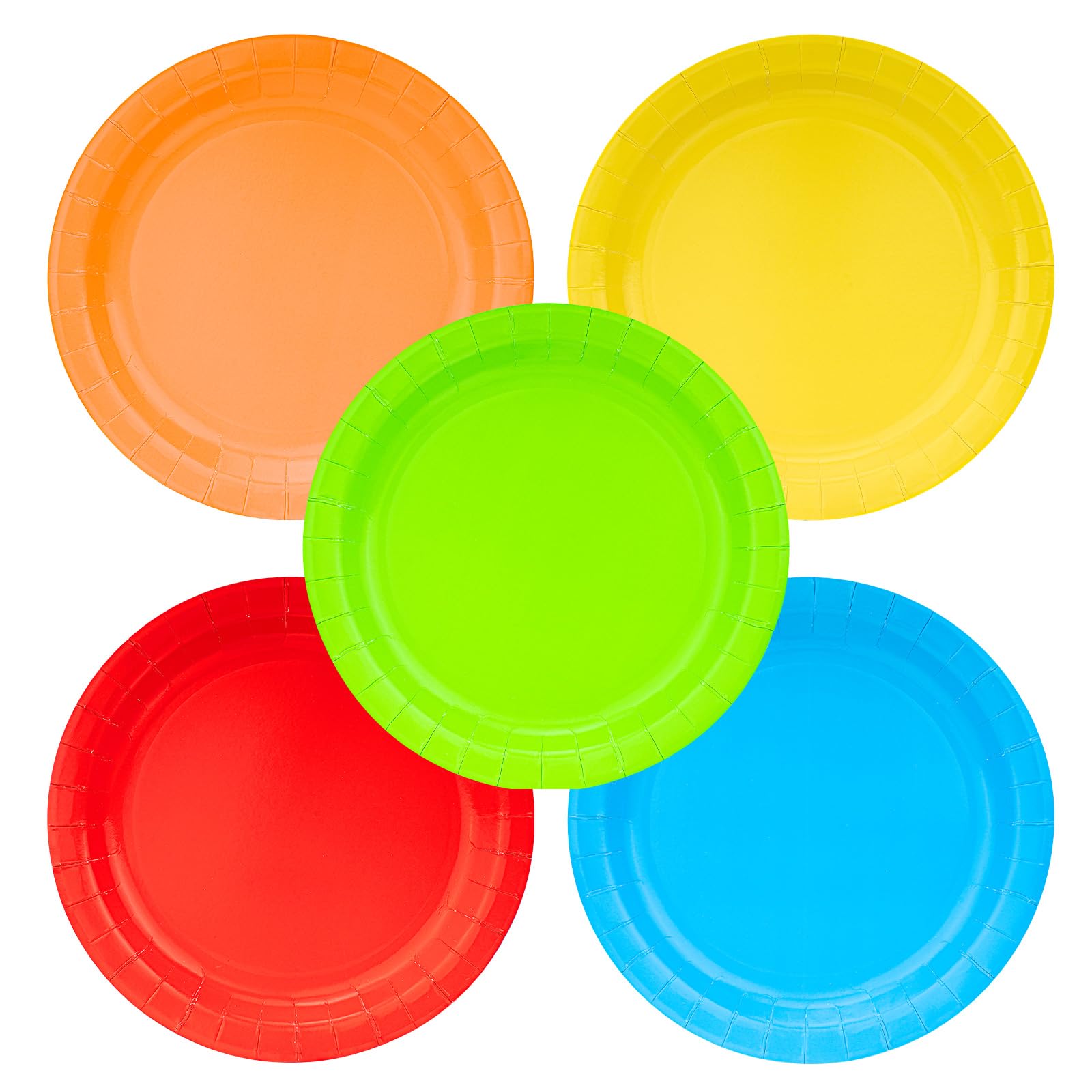 DecorWoo St Patricks Day 50 Pcs Colorful Paper Plates, Disposable Rainbow Party Plates, Dessert & Dinner Plates Party Supplies for Kids Adults, Colored Plates for Holiday Decorations Birthday(Round)