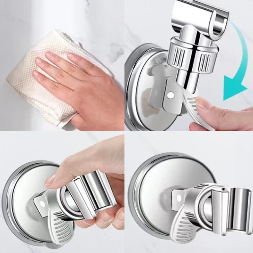 2Pack Adjustable Shower Head Holder,Wall Mounted Suction Cup Stand Removable Suction Cup Handheld Shower Head Bracket No Drill Shower Head Bracket with Chrome Polished for Bathroom
