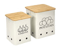 Xbopetda Potato Onion Storage Bin, Kitchen Storage Canister Set of 2, Kitchen Pantry Organizer Tin - Vegetable Fresh Keeper with Aerating Tin Storage Holes & Wooden Lid (White)