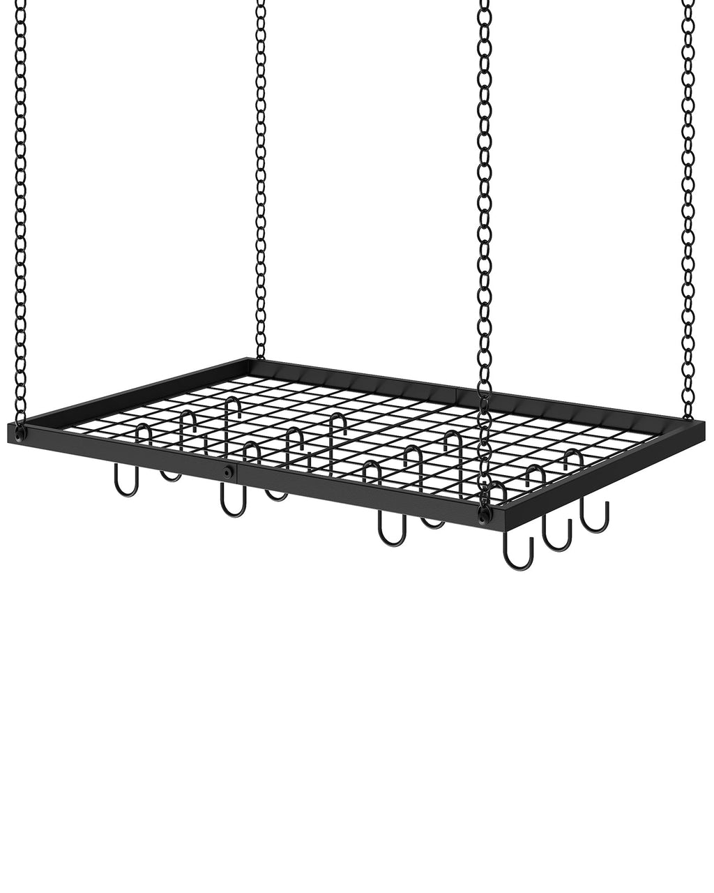 Hanging Pot Rack, Ceiling Mounted Pot Hanger for Kitchen, Metal Cookware Storage Organizer with 12 Hooks, for Storage of Cookware, Utensils in Kitchen, Black TPR03BB