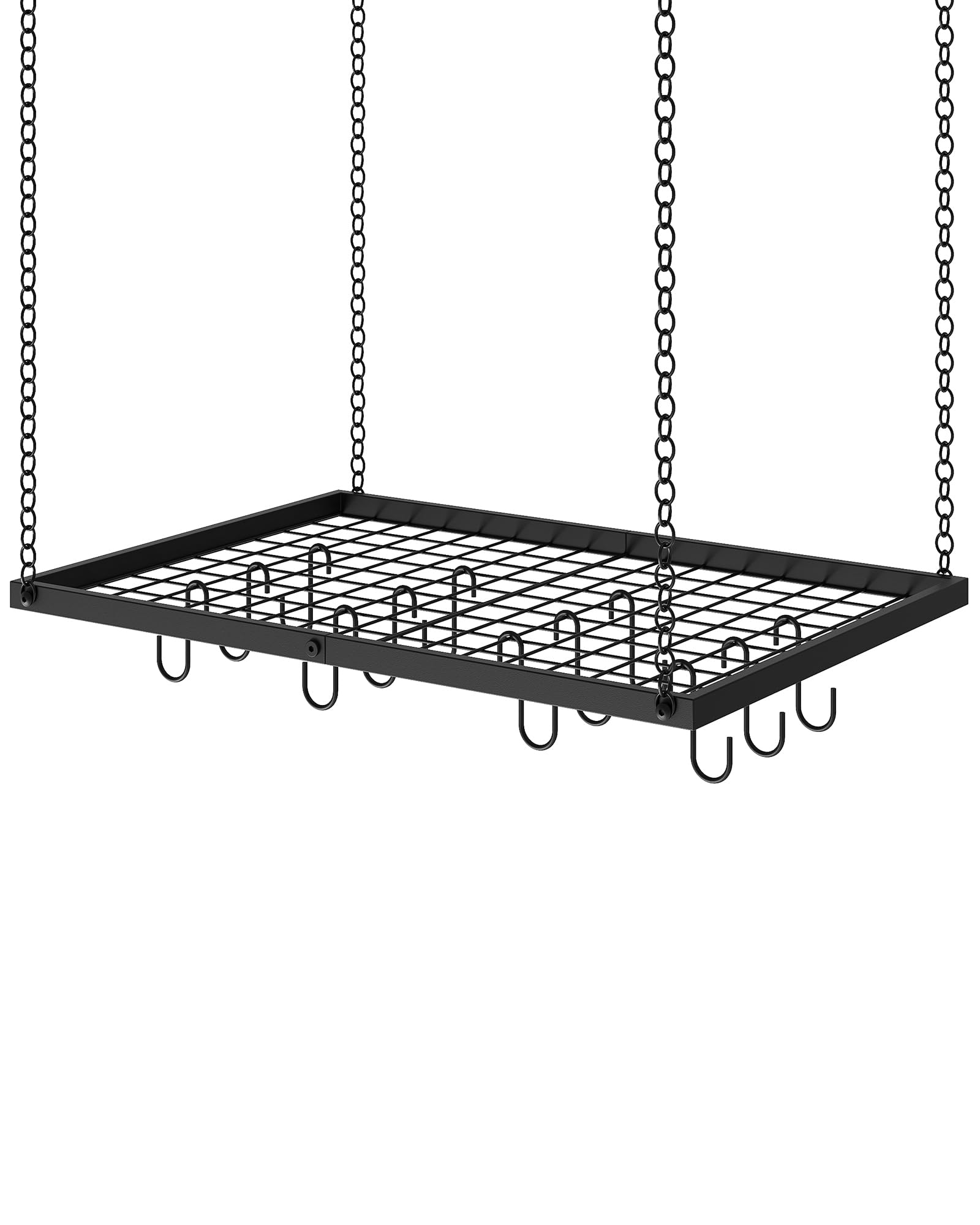 Hanging Pot Rack, Ceiling Mounted Pot Hanger for Kitchen, Metal Cookware Storage Organizer with 12 Hooks, for Storage of Cookware, Utensils in Kitchen, Black TPR03BB