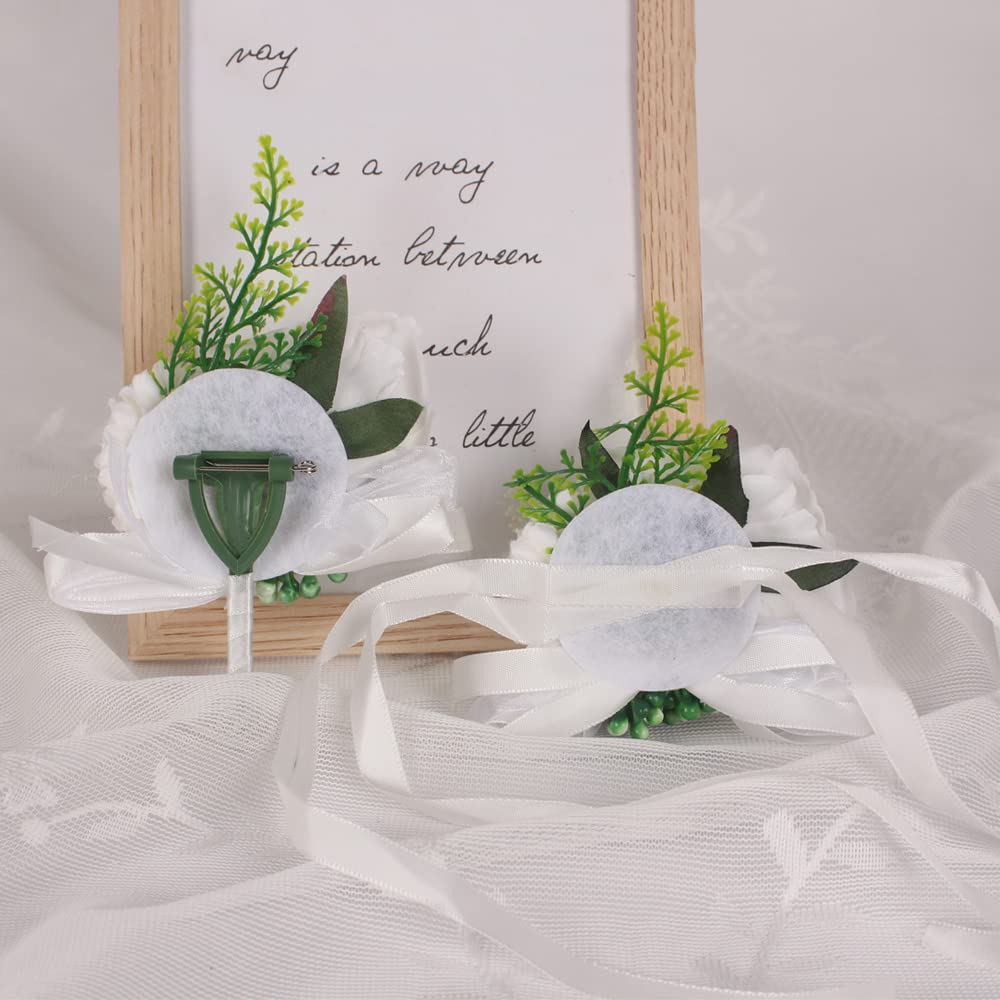 WANLIAN Wrist Corsage,Boutonniere For Men For Prom Wedding Ceremony Anniversary (White)