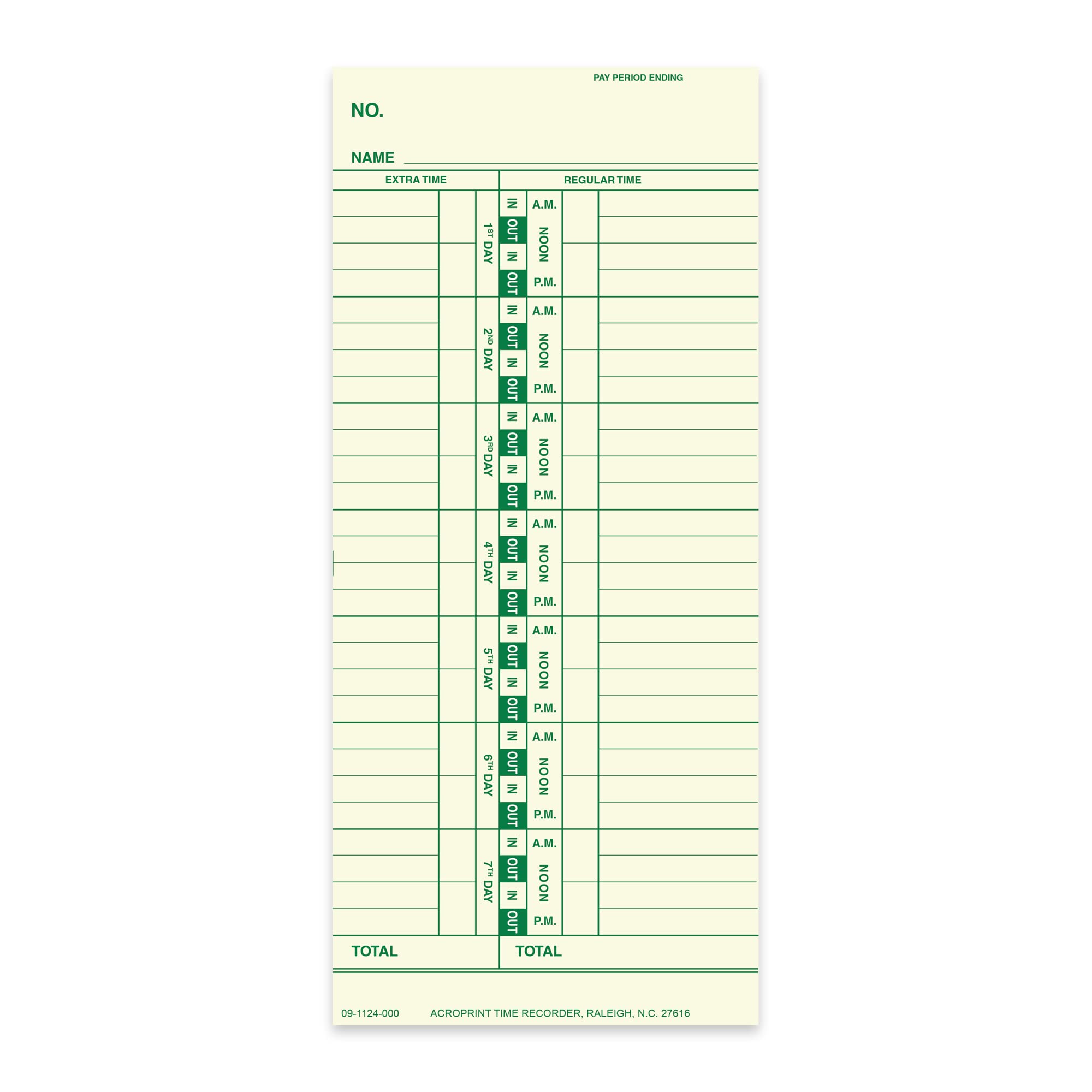 Acroprint Weekly Timecards- 09-1124-000 for ES900/125/150 Models. Bilingual 250 Pack